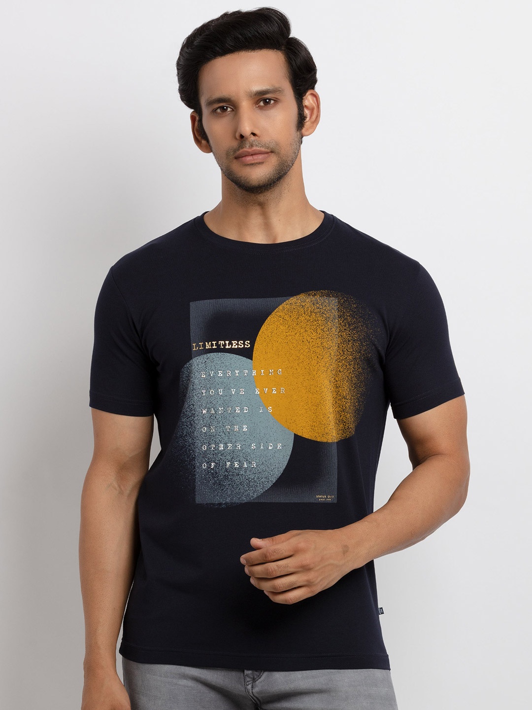 

Status Quo Men Navy Blue Printed T-shirt