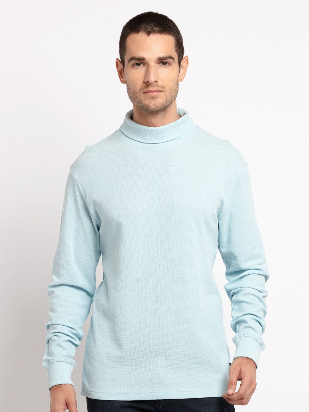 

Status Quo Men Blue High Neck Applique T-shirt