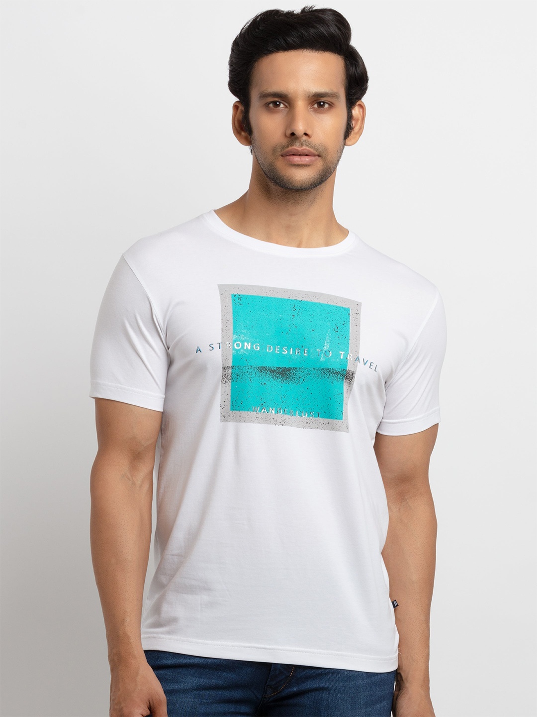 

Status Quo Men White Typography Printed Applique T-shirt