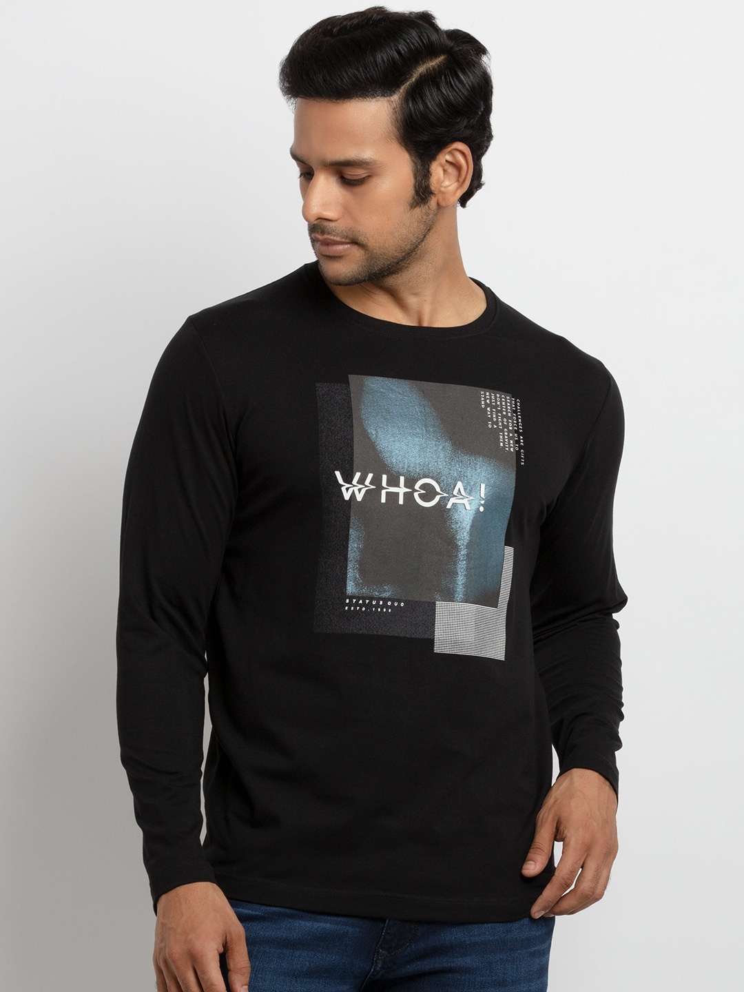 

Status Quo Men Black Typography Printed T-shirt