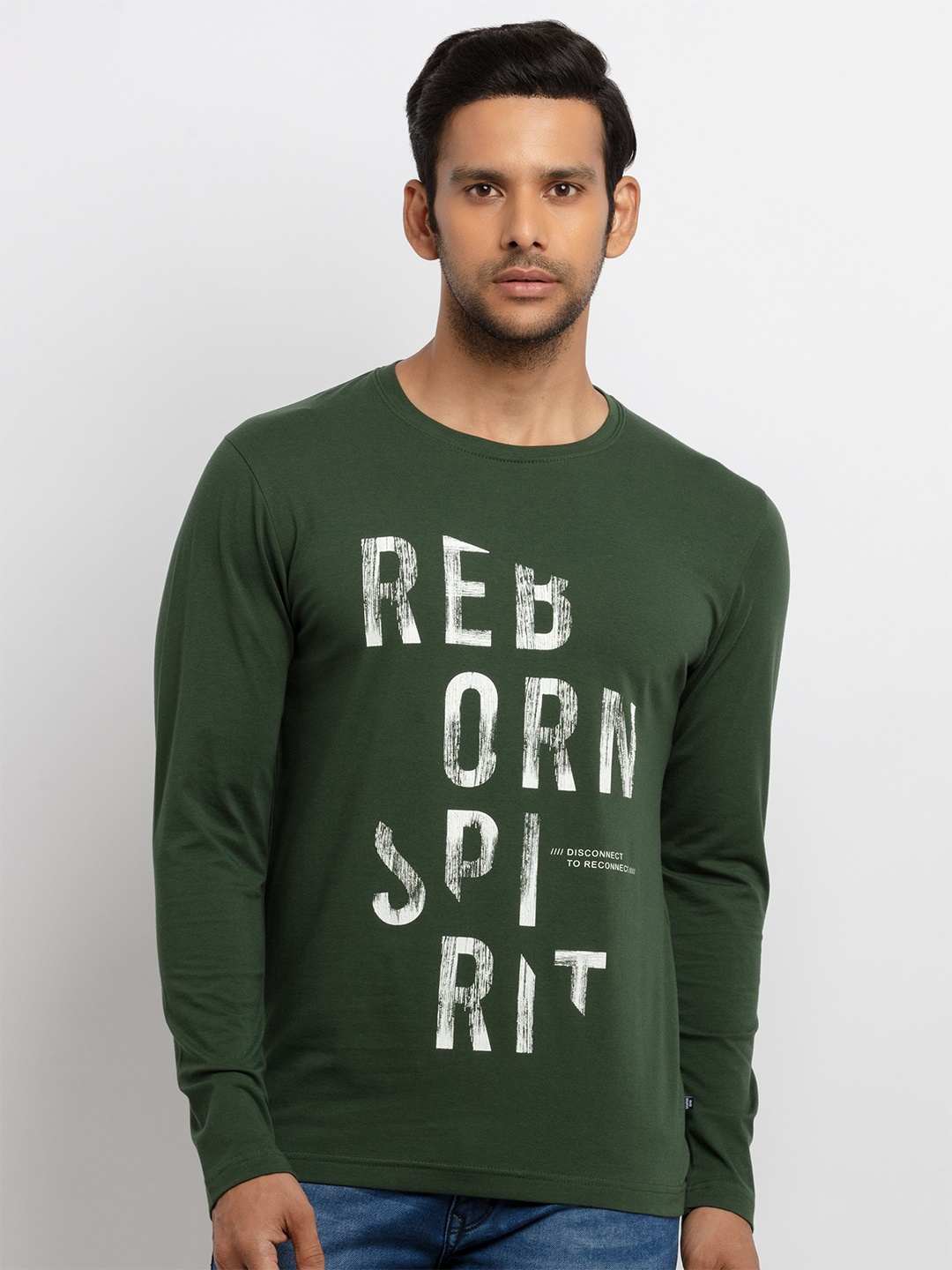 

Status Quo Men Green Typography Printed Raw Edge T-shirt