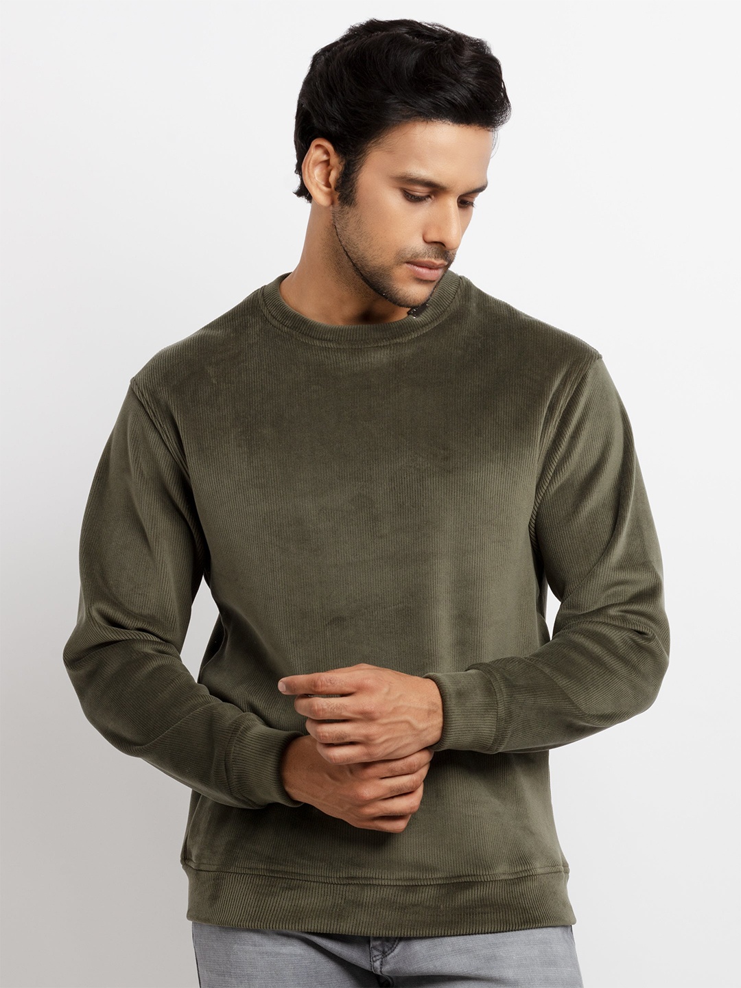 

Status Quo Men Olive Green Raw Edge T-shirt