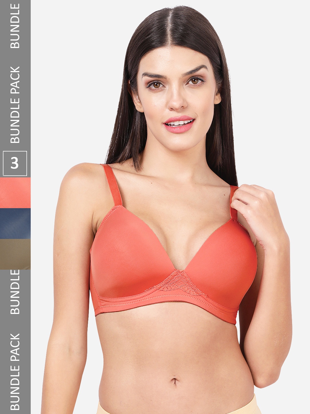 

shyaway Red & Beige Bra Lightly Padded Pack Of 3