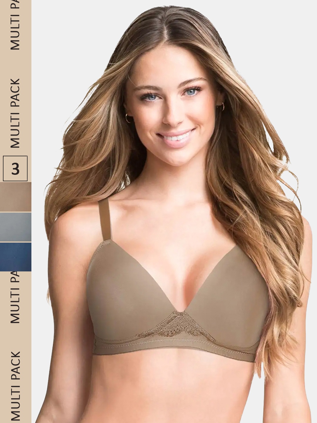 

shyaway Women Blue & Grey Pack Of 3 Everyday Non-Wired Lightly Padded Bra