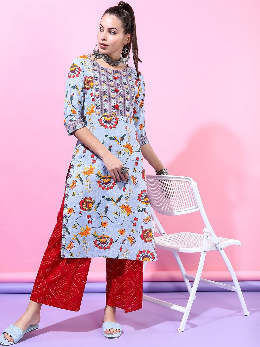 

Vishudh Women Blue Cotton Kurta