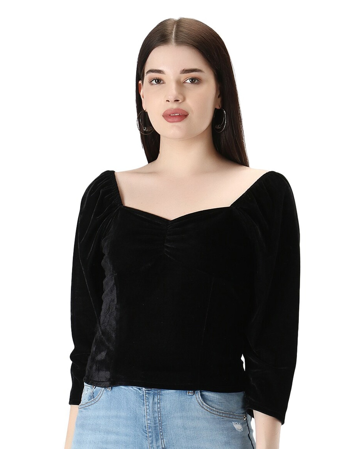 

D 'VESH Black Sweetheart Neck Velvet Top