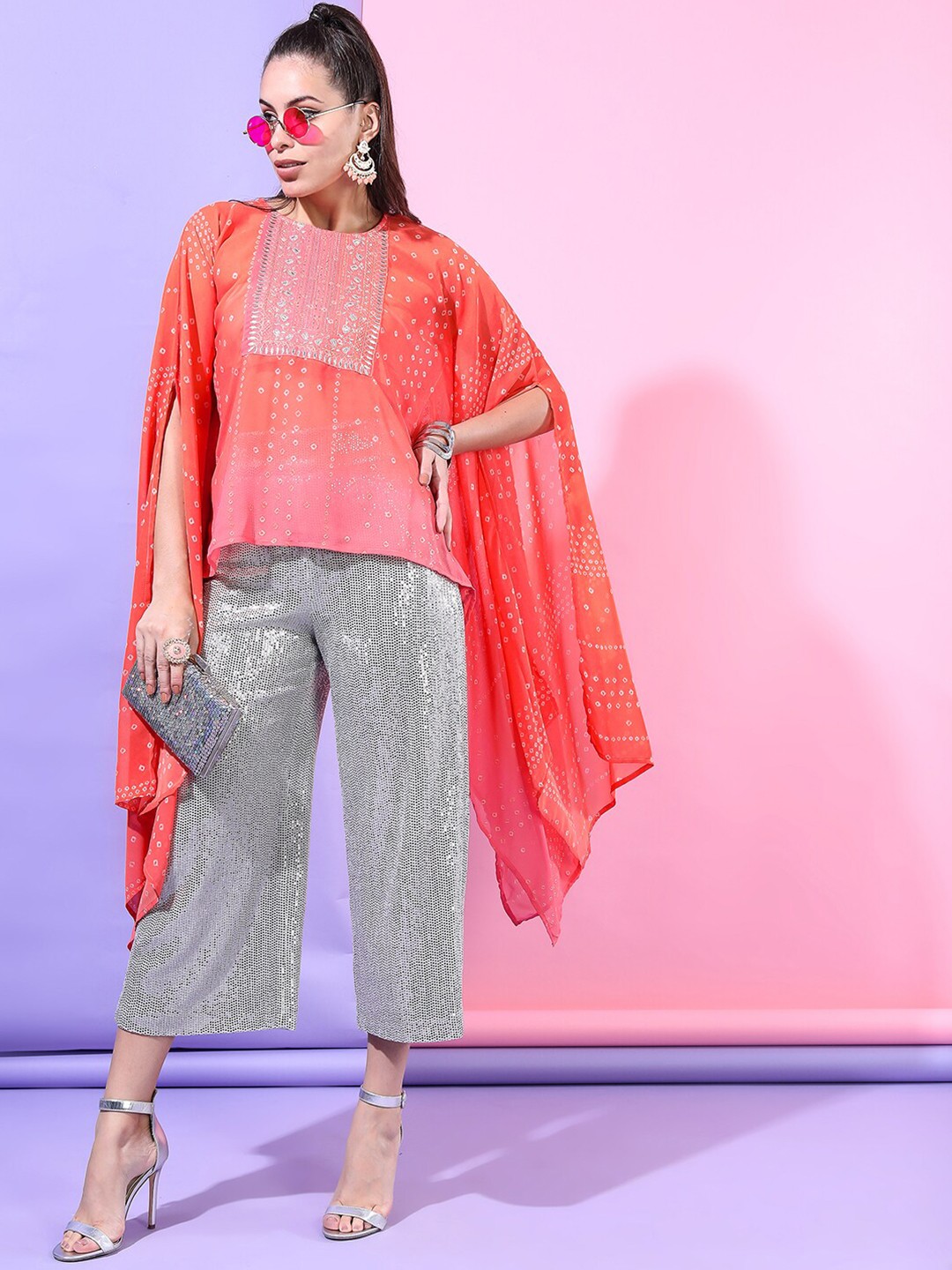 

Vishudh Orange Printed A-Line Top