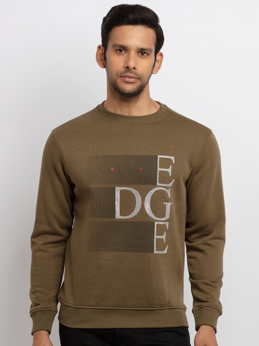 

Status Quo Men Olive Green Printed Sweatshirt