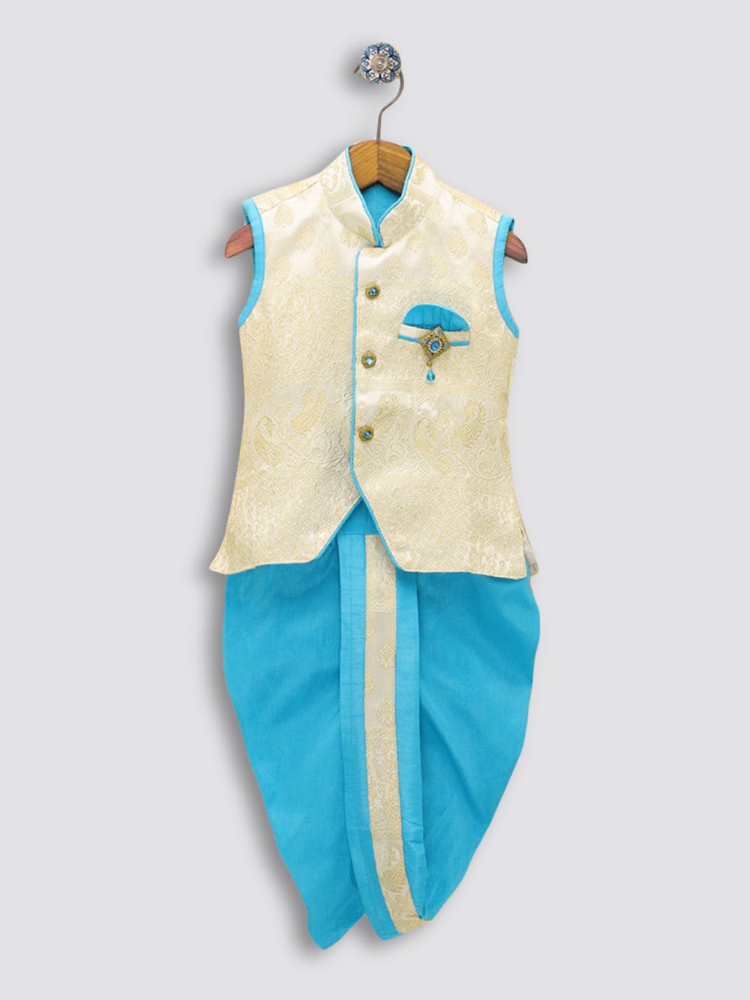 

Hopscotch Boys Blue Ethnic Motifs Embroidered Top with Palazzos & With Dupatta