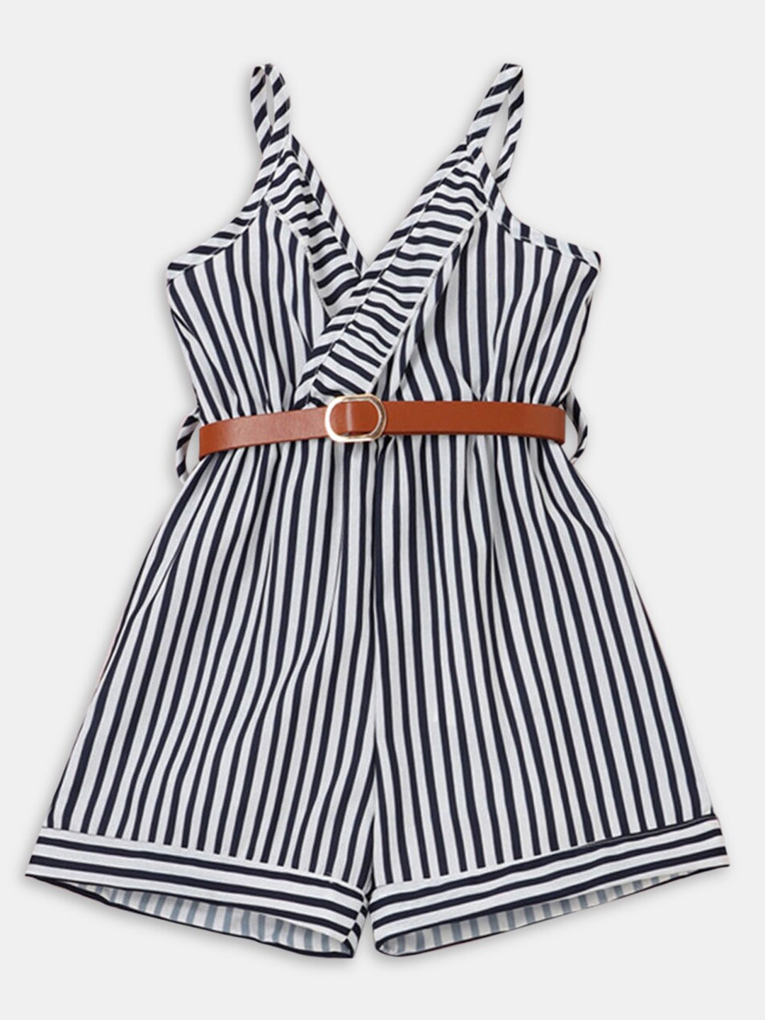 

Hopscotch Girls Black & White Striped Basic Jumpsuit With Belt