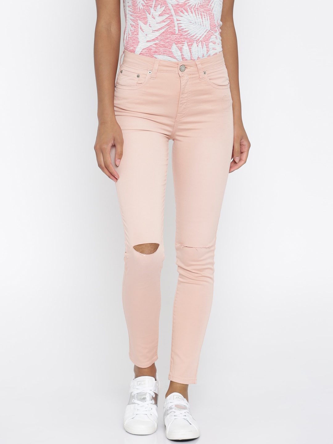 

Aeropostale Women Peach-Coloured Slash Knee Stretchable Jeans