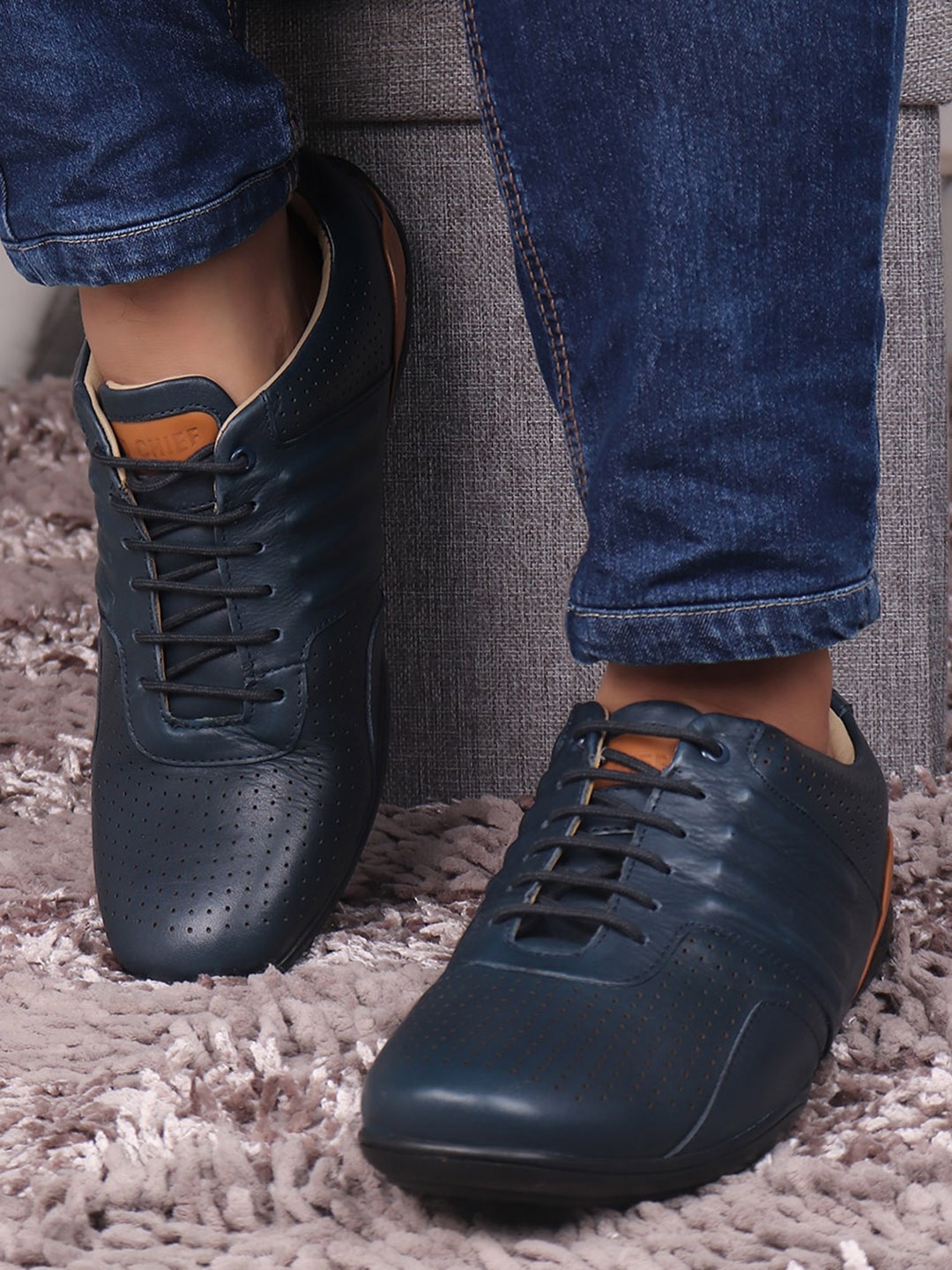 

Red Chief Men Blue Perforations Leather Oxfords