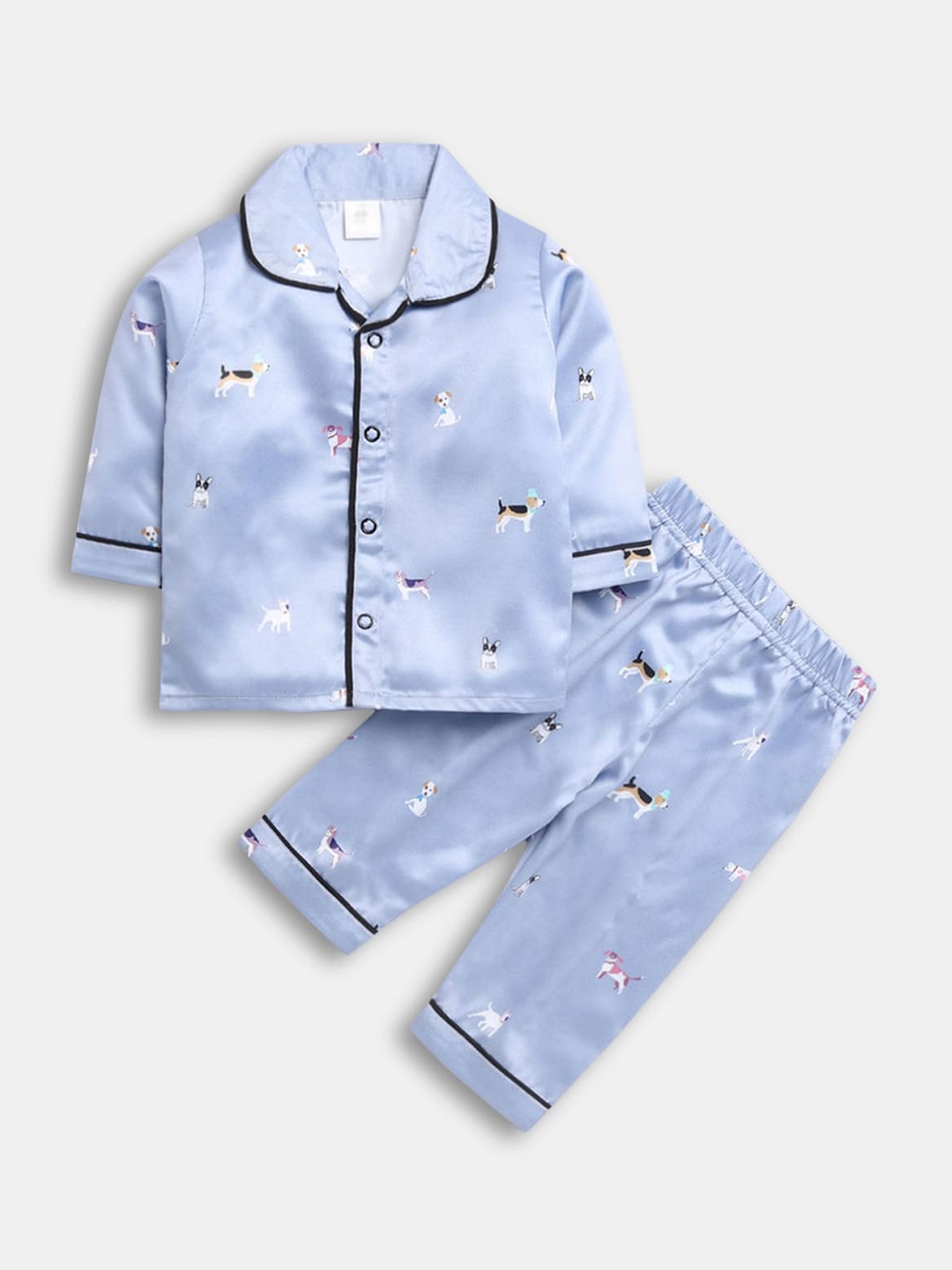 

Hopscotch Unisex Kids Blue & White Printed Night Suit-1155851-Blue