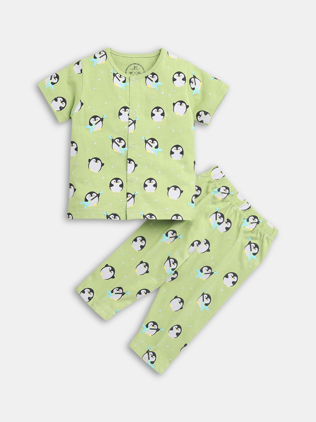 

Hopscotch Unisex Kids Green & White Printed Night suit