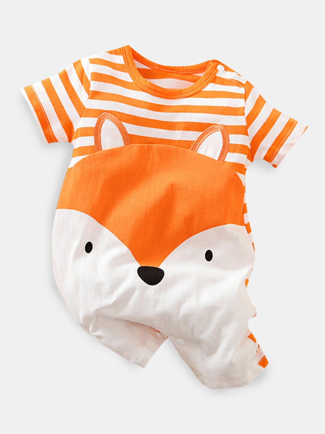 

Hopscotch Infant Boys Orange & White Graphic Printed Pure Cotton Rompers