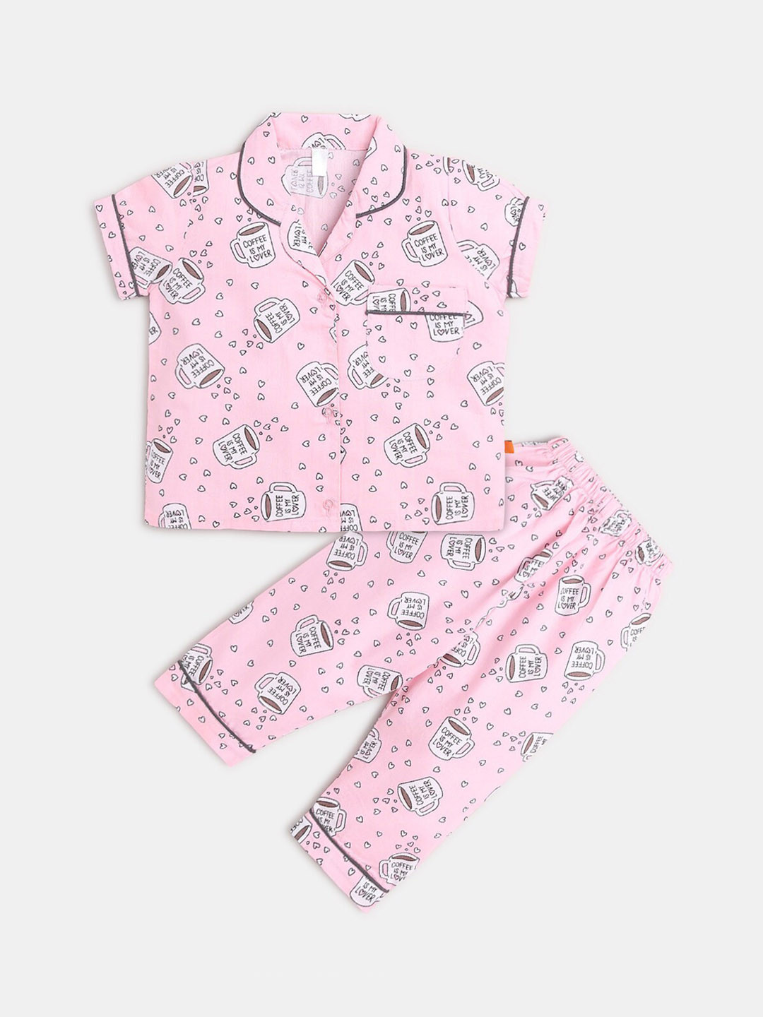 

Hopscotch Girls Pink Conversational Printed Cotton Night suit