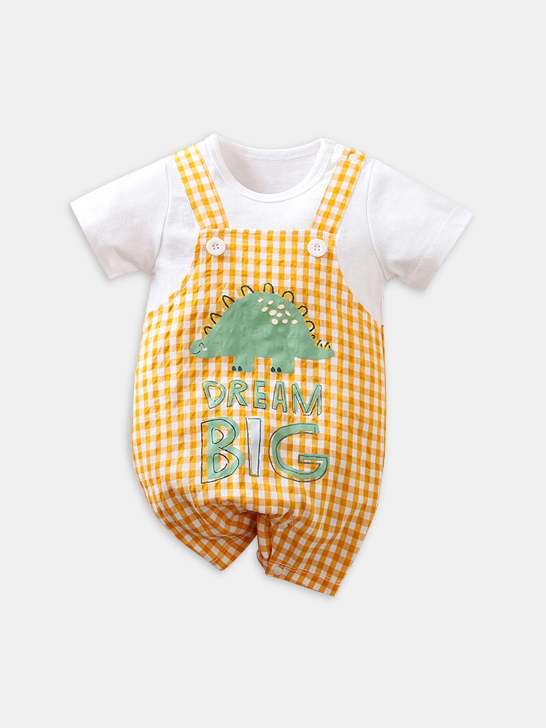 

Hopscotch Kids Yellow Checked Rompers