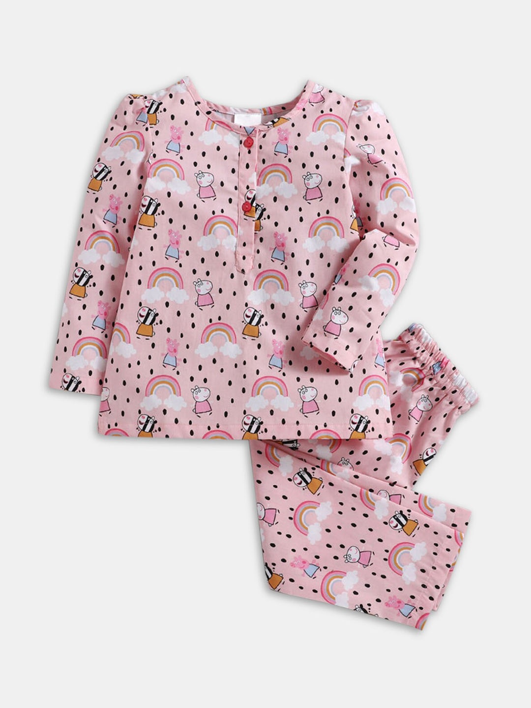 

Hopscotch Girls Pink & White Printed Night suit set