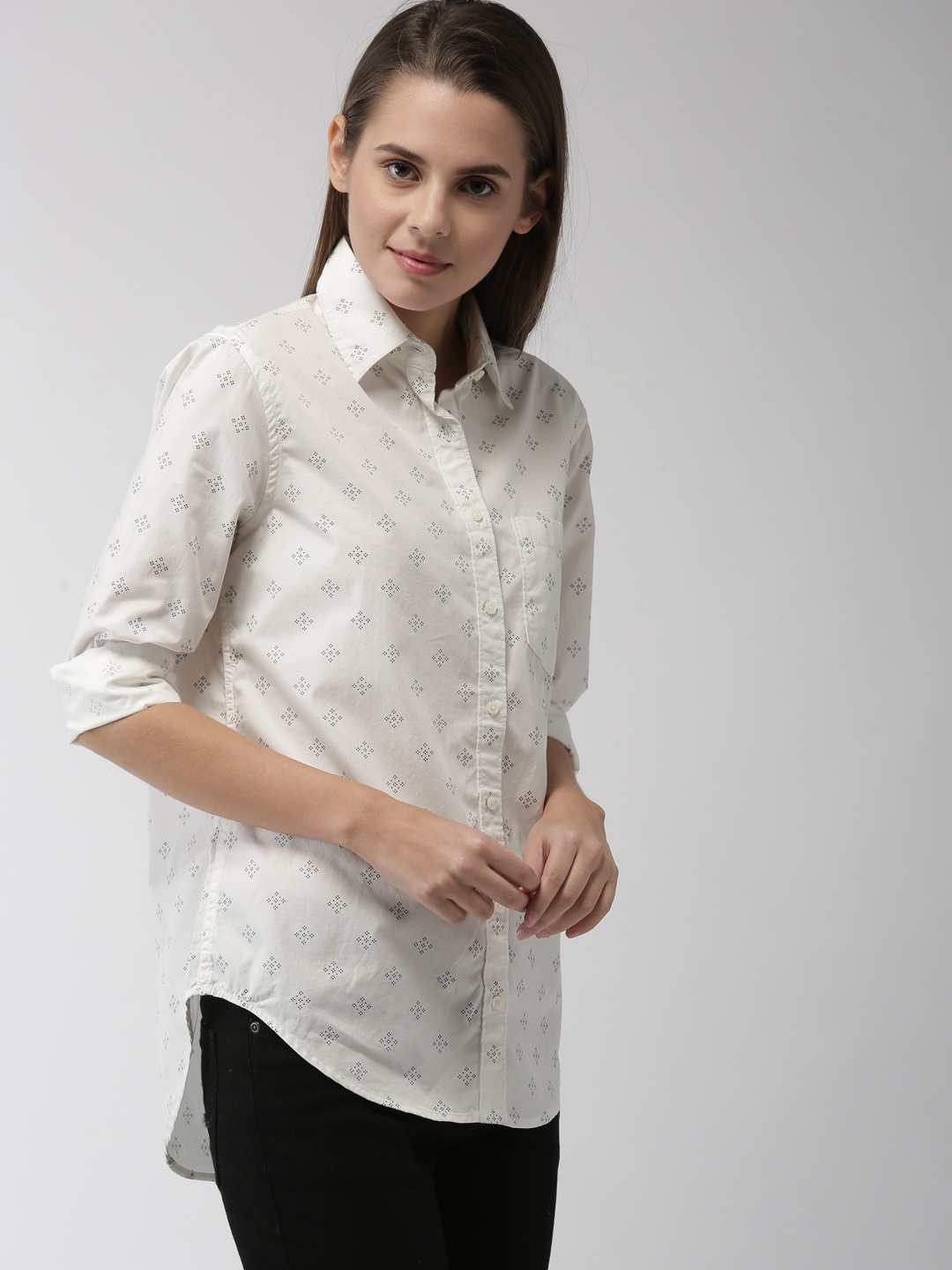 

Aeropostale Women White Printed Casual Shirt