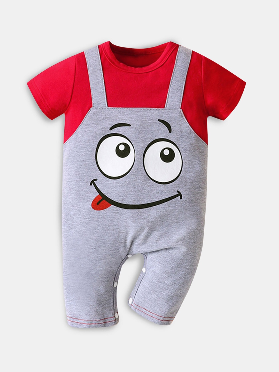 

Hopscotch Infant Boys Red & Grey Printed Rompers