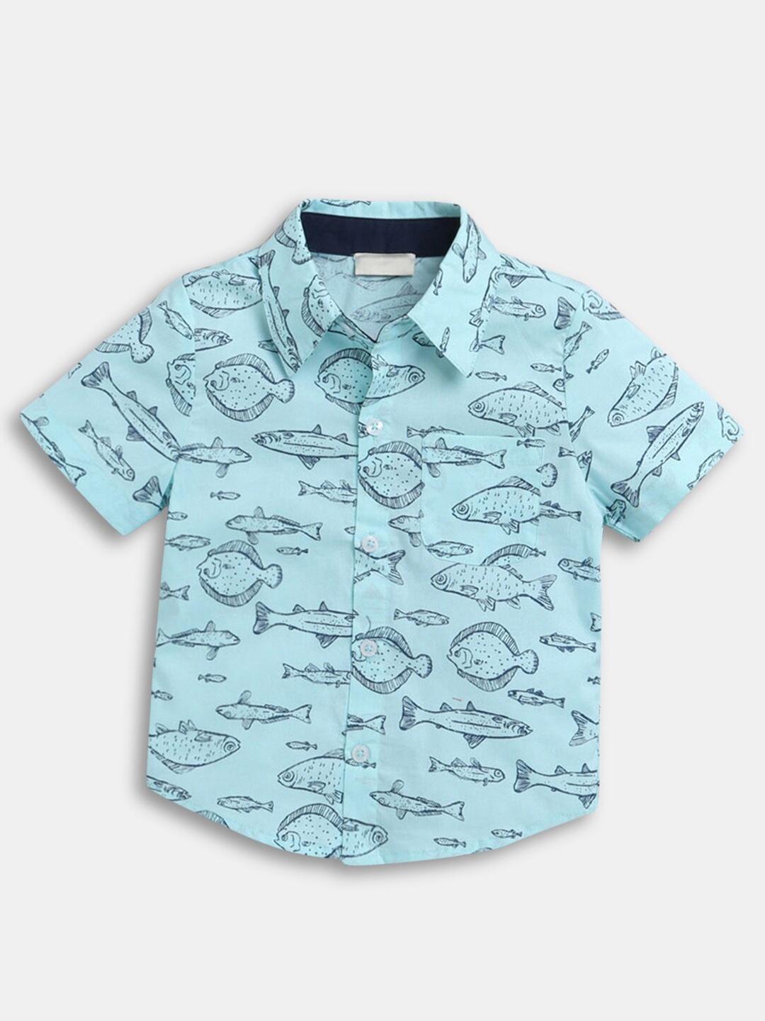 

Hopscotch Boys Turquoise Blue Printed Casual Shirt