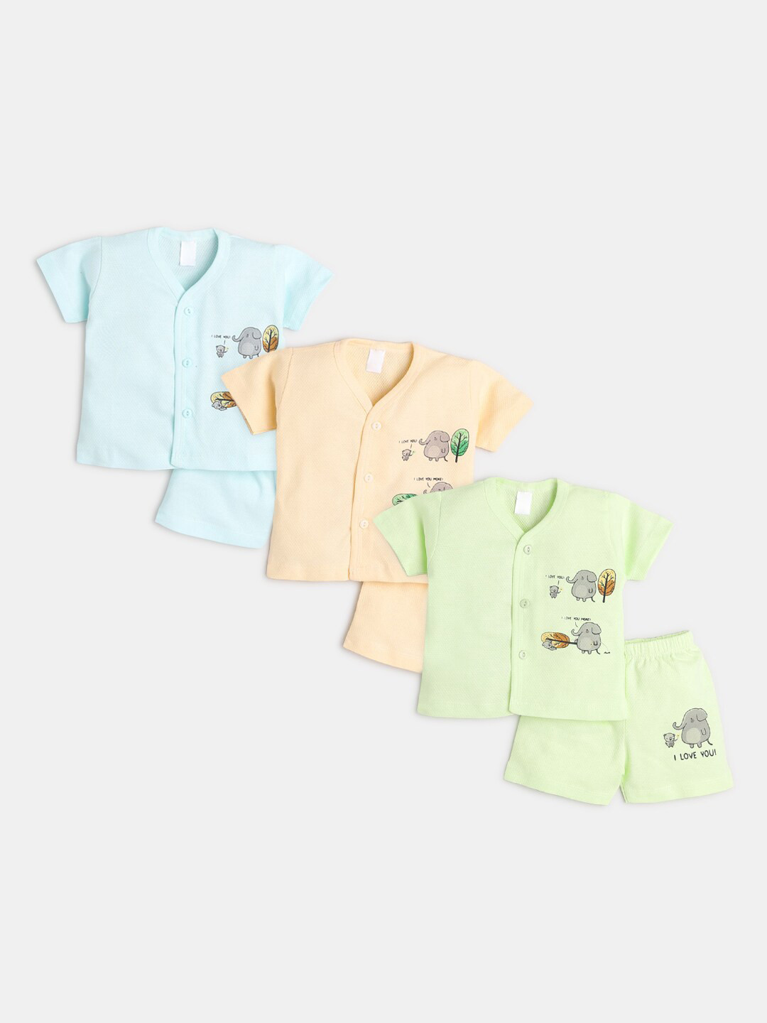 

Hopscotch Boys Pack Of 3 Green & Peach -Coloured Printed Night Suit