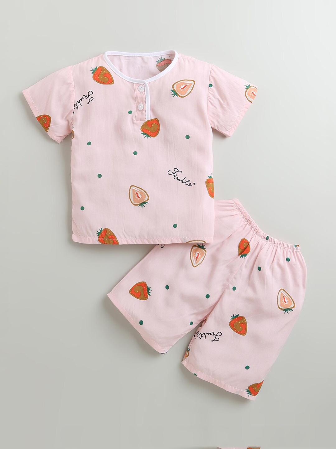 

Hopscotch Girls Pink & Orange Printed Round Neck & Short Sleeves Night suit-1145114-Pink