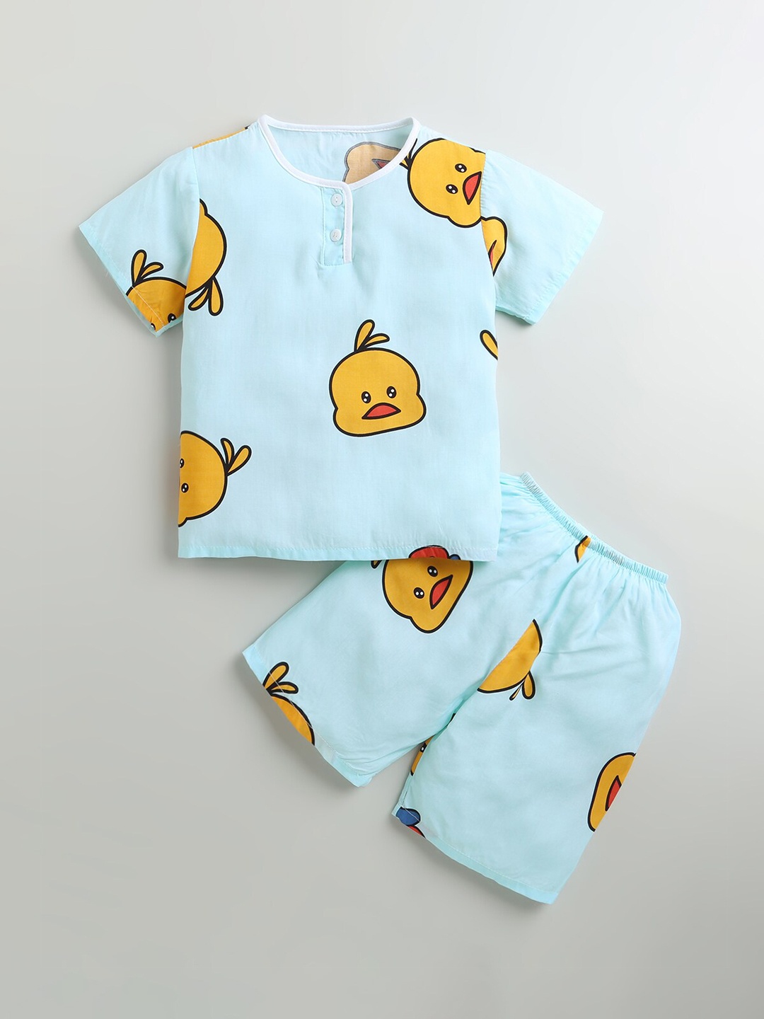 

Hopscotch Girls Blue & Mustard Printed Night suit