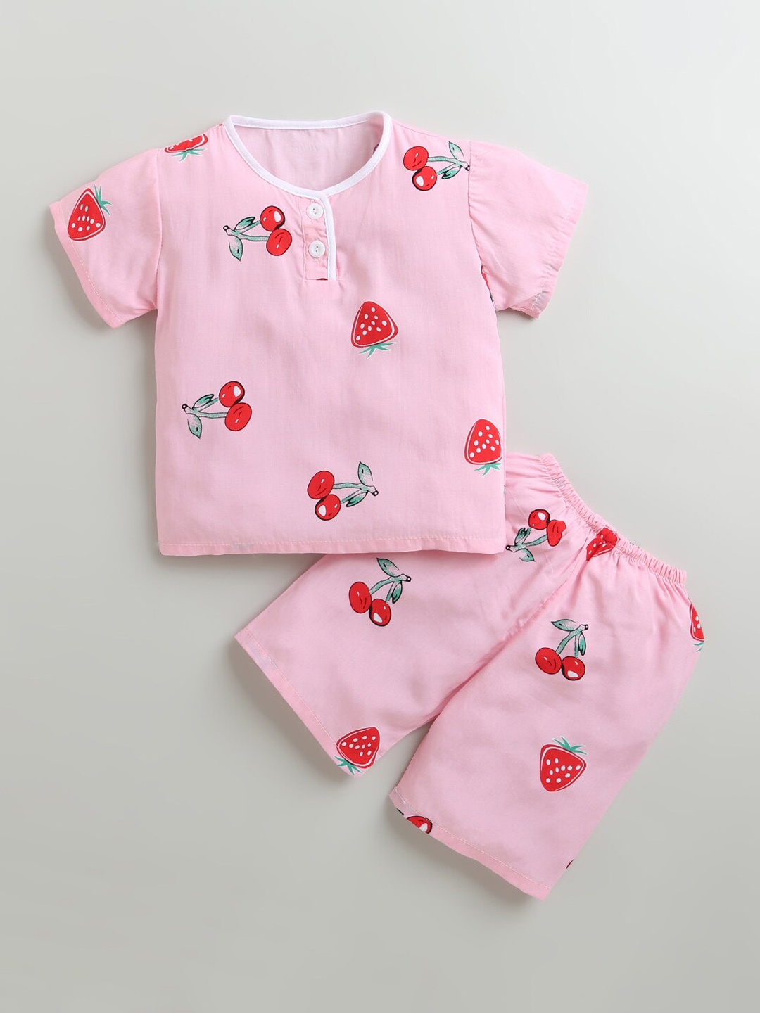 

Hopscotch Girls Pink Cherry Printed Night suit