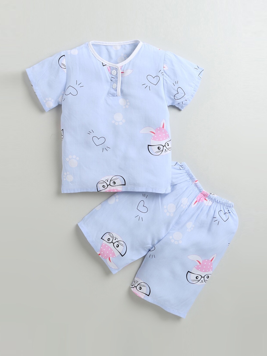 

Hopscotch Girls Blue Printed Short Sleeves Night suit