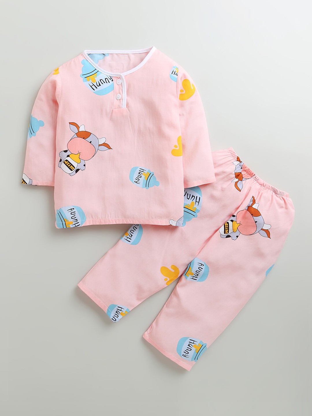 

Hopscotch Girls Orange Printed Night suits