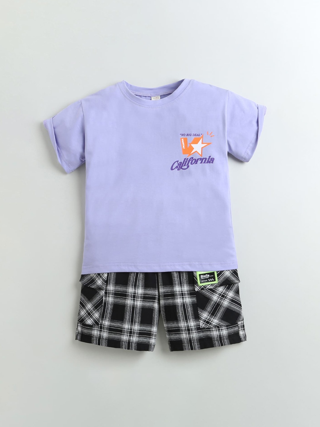 

Hopscotch Boys Purple & Orange Printed T-shirt with Shorts