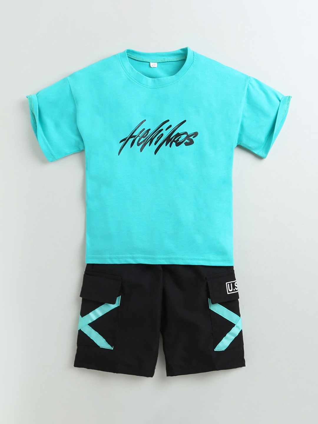 

Hopscotch Boys Blue & Black Printed T-shirt with Shorts