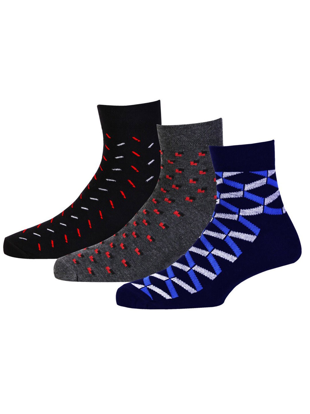 

RC. ROYAL CLASS Men Pack Of 3 Patterned Ankle Length Cotton Socks, Grey