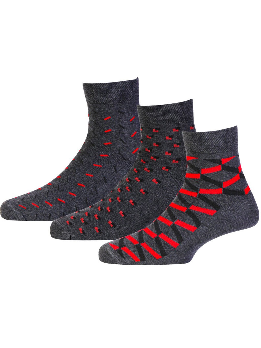 

RC. ROYAL CLASS Men Pack Of 3 Patterned Ankle Length Cotton Socks, Grey melange
