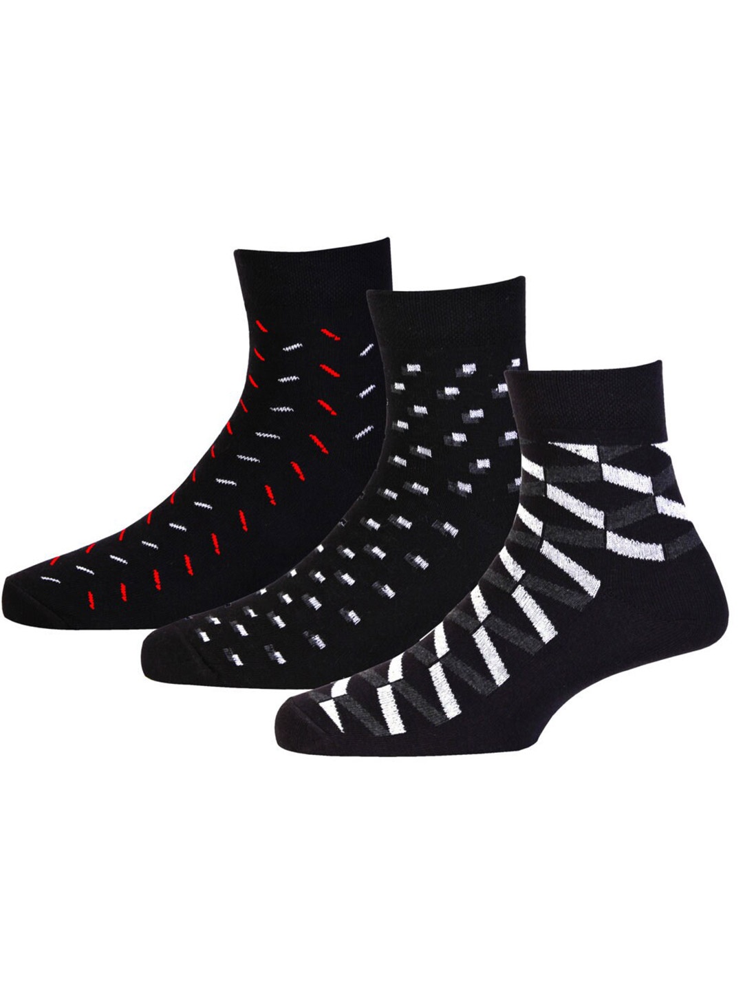 

RC. ROYAL CLASS Men Pack Of 3 Black Patterned Ankle Length Cotton Socks