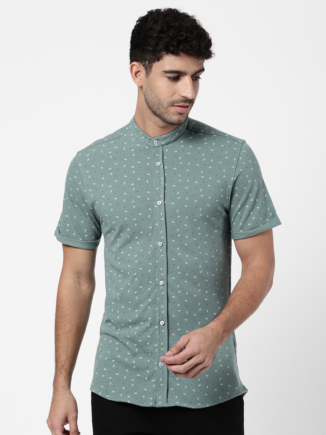 

R&B Men Green Classic Printed Casual Shirt