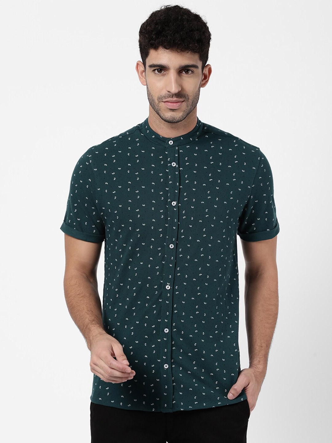 

R&B Men Green Classic Printed Casual Shirt