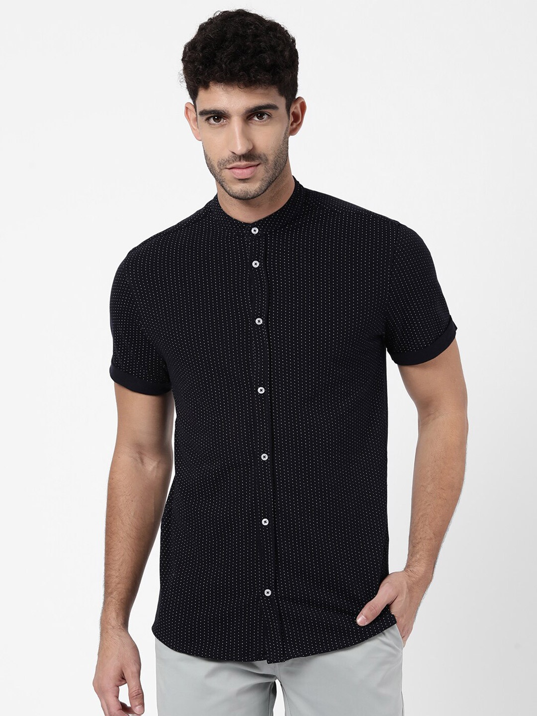 

R&B Men Navy Blue Classic Printed Casual Shirt