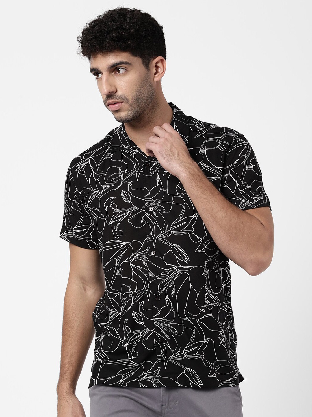 

R&B Men Black Classic Printed Casual Shirt