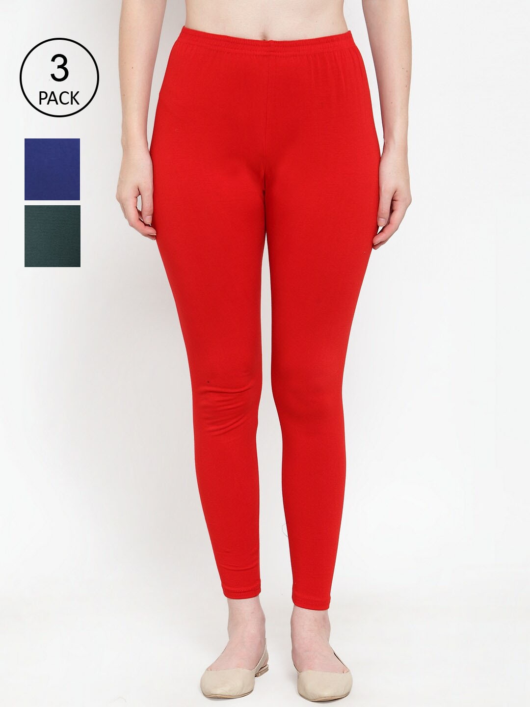 

Jinfo Women Pack Of 3 Solid Ankle-Length Leggings, Red