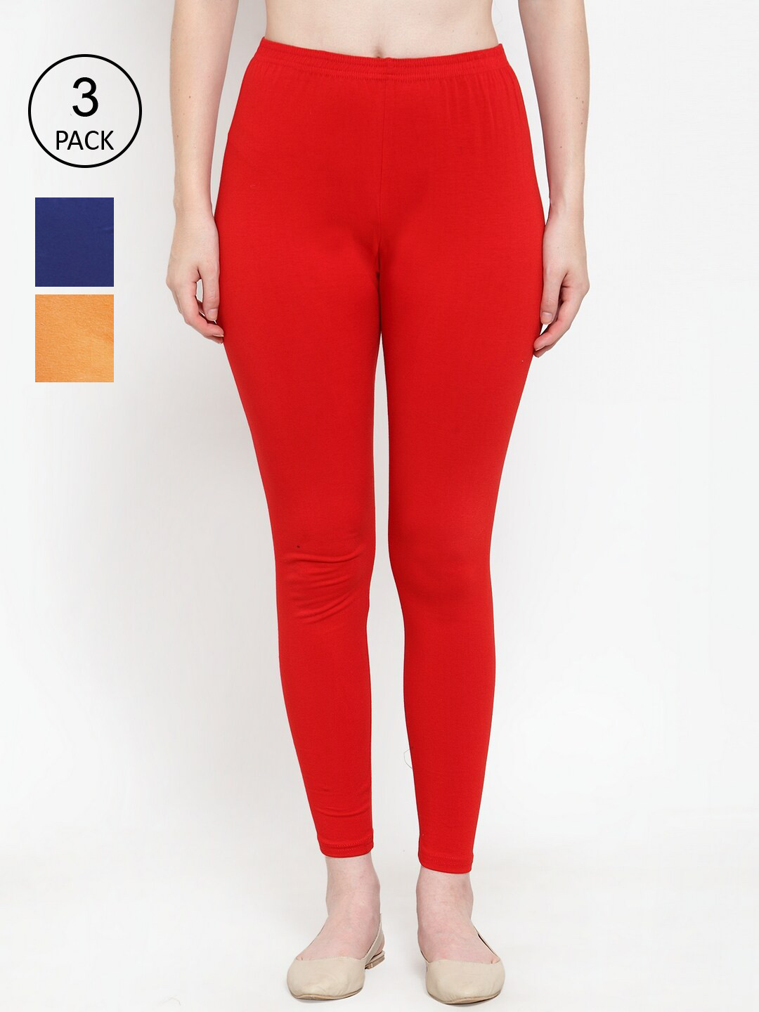 

Jinfo Women Pack Of 3 Red & Navy Blue Solid Ankle-Length Leggings