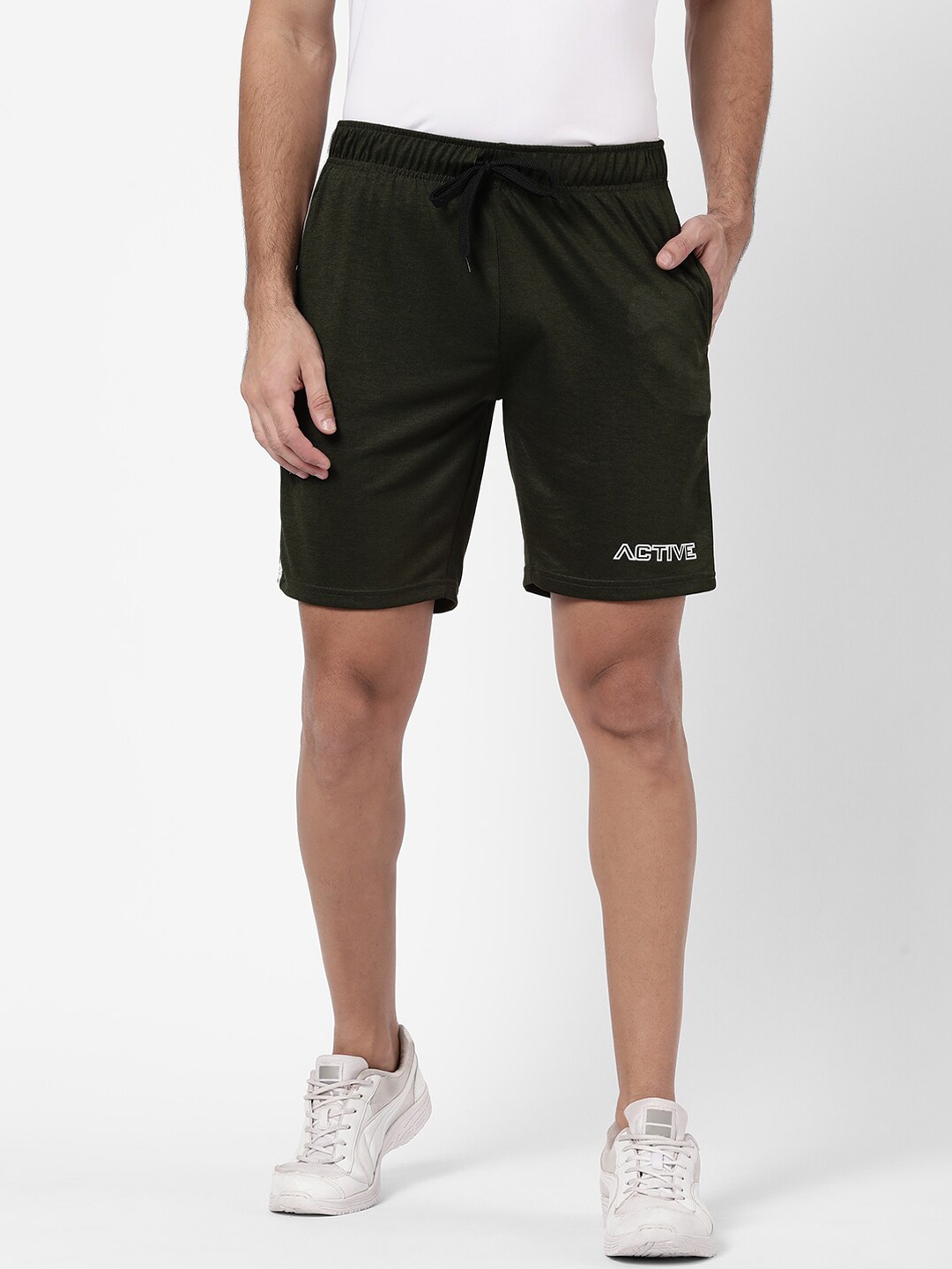 

R&B Men Olive Green Striped Shorts