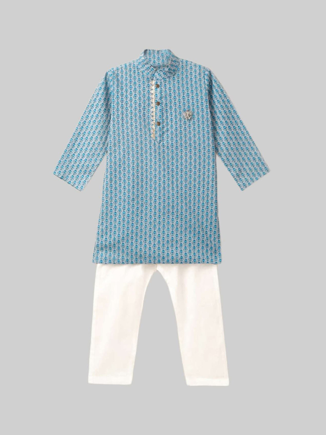 

The Magic Wand Boys Green Striped Empire Gotta Patti Pure Cotton Kurti with Pyjamas