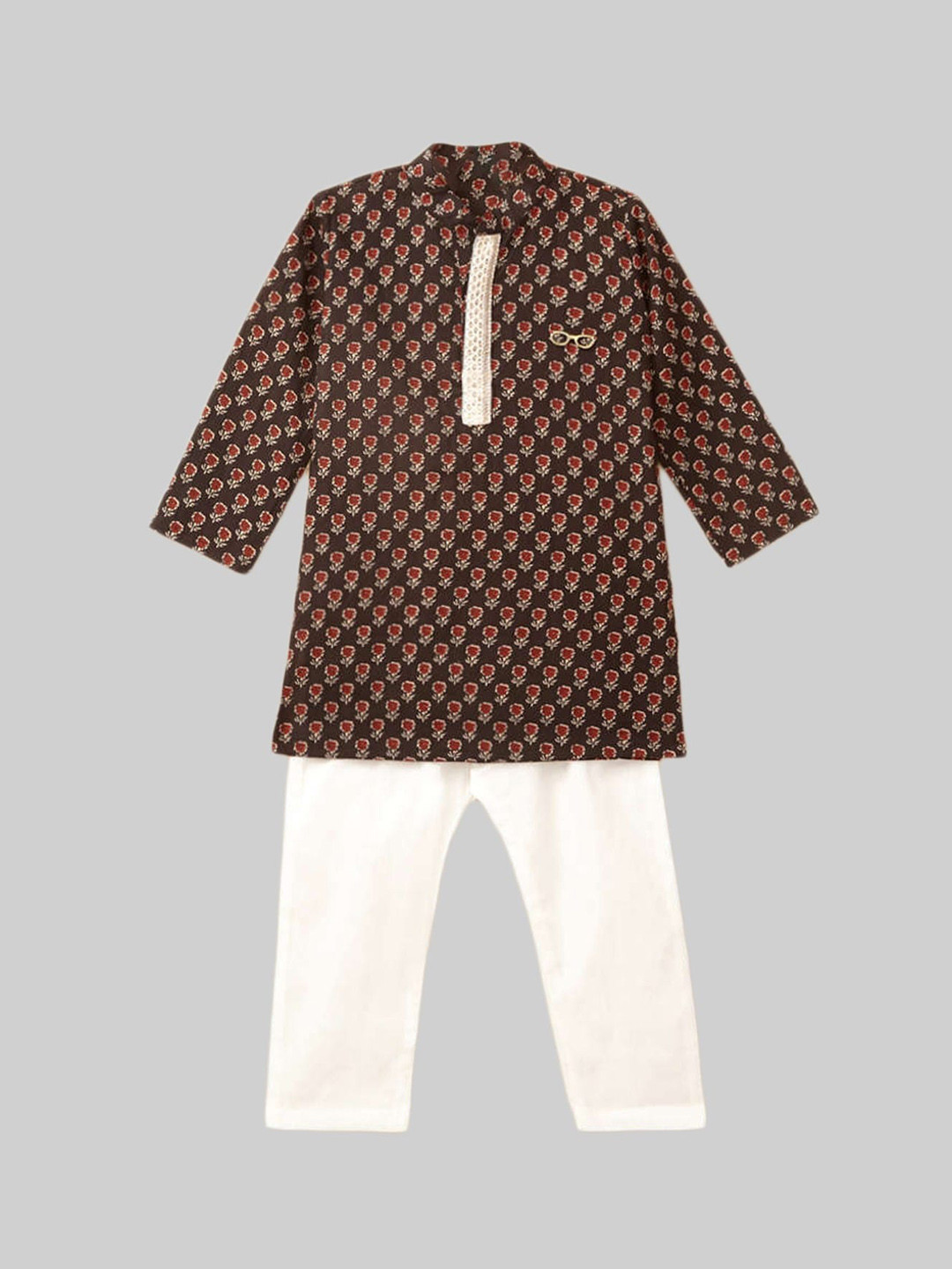 

The Magic Wand Boys Black Ethnic Motifs Embroidered Empire Gotta Patti Pure Cotton Kurti with Pyjamas