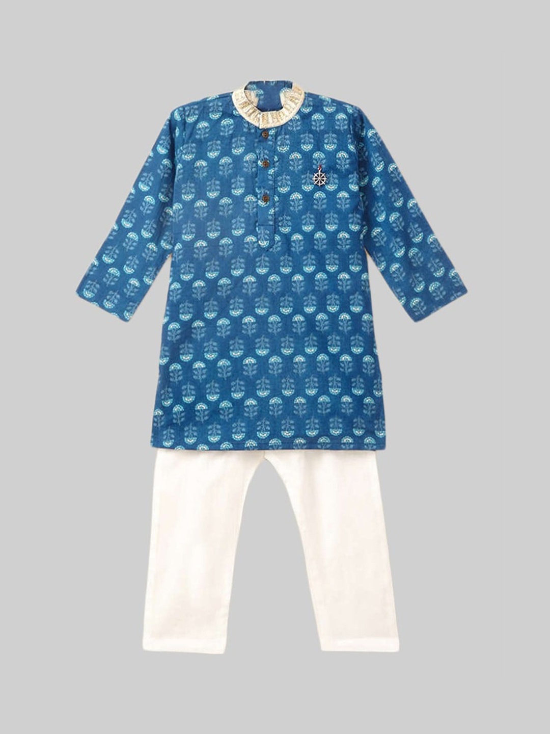 

The Magic Wand Boys Blue Empire Gotta Patti Pure Cotton Kurti with Pyjamas