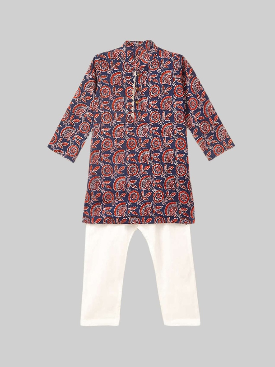 

The Magic Wand Boys Navy Blue Empire Gotta Patti Pure Cotton Kurti with Pyjamas