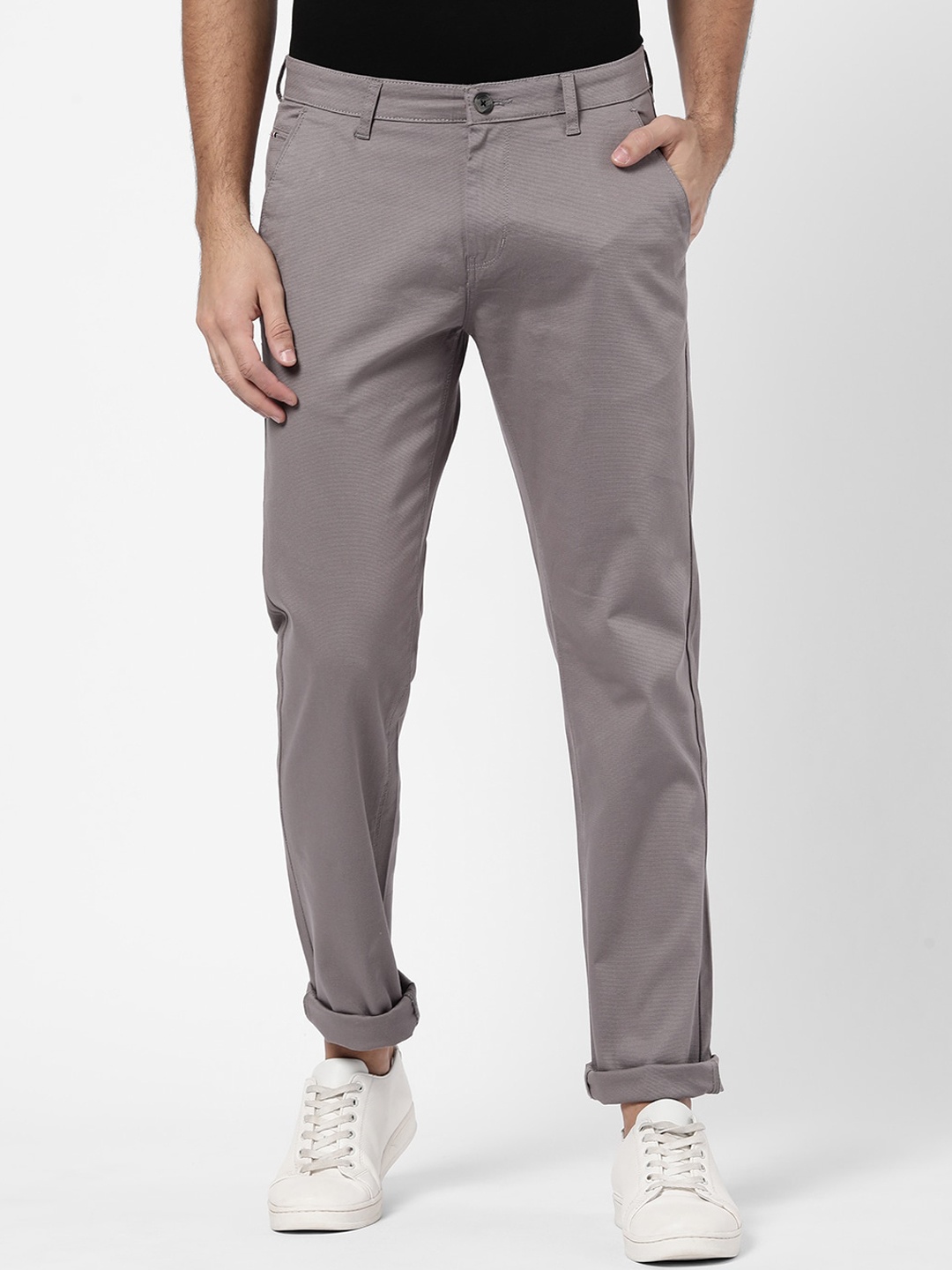 

R&B Men Grey Textured Slim Fit Trousers