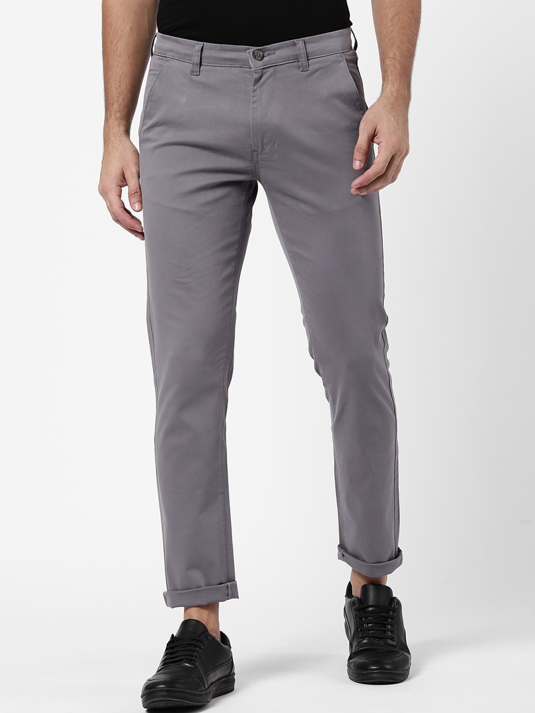 

R&B Men Grey Slim Fit Chinos Trousers