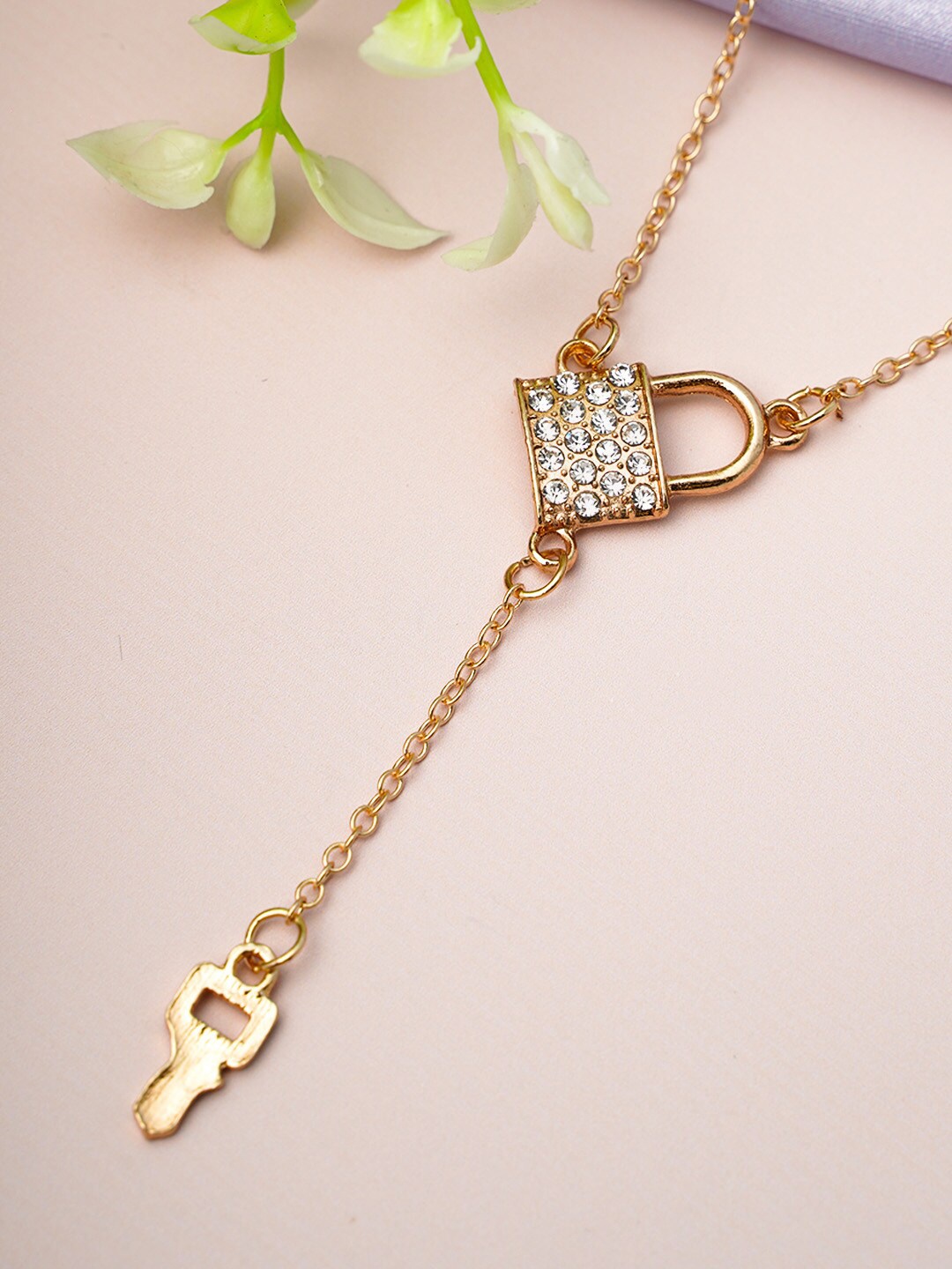 

Emmie Gold-Toned & White Rhinestone Lock & Key Chain Necklace